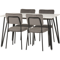 Seconique Marlow and Sheldon 4 Seater Dining Set White Marble and Grey Velvet - White Marble/Grey Velvet Fabric - Wilko - thumbnail 3