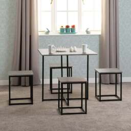 Seconique Kent Stowaway 4 Seater Dining Set Stone and Black - Wilko