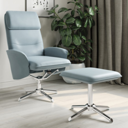 Dorel Belding Grey Faux Leather Recliner Chair with Footstool - Size: 102 x 70 x 104cm - light grey - Wilko