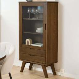 Florence A Line 2 Drawer Single Door Smoked Oak Display Cabinet - Brown - Furniture To Go - Wilko - thumbnail 1