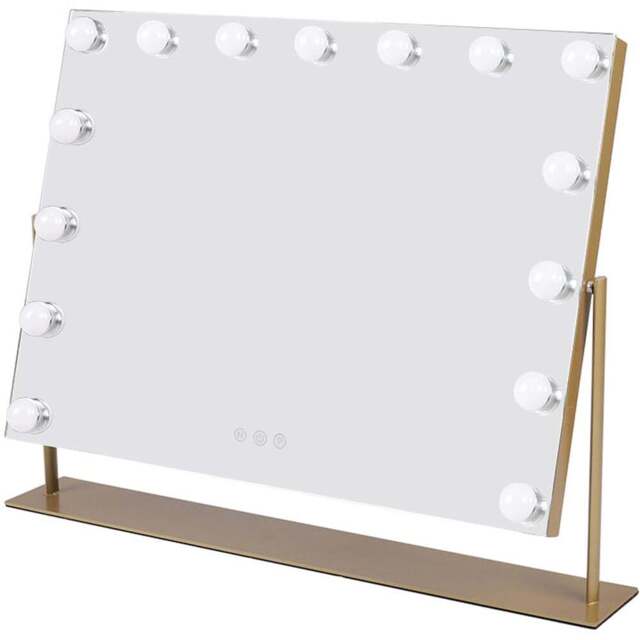 Living and Home Gold Rectangular Hollywood LED Metal Vanity Mirror - Size: 50 x 65 x 10cm - Wilko - image 1