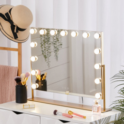 Living and Home Gold Rectangular Hollywood LED Metal Vanity Mirror - Size: 50 x 65 x 10cm - Wilko - thumbnail 3