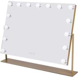 Living and Home Gold Rectangular Hollywood LED Metal Vanity Mirror - Size: 50 x 65 x 10cm - Wilko - thumbnail 1