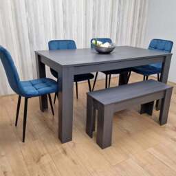 Kosy Koala 6 Seater Velvet Arrow Design Dining Bench Set Dark Grey and Blue - Portland - Wilko