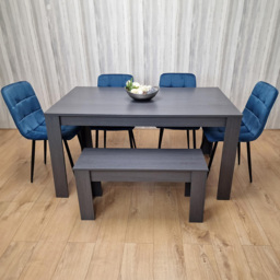 Kosy Koala 6 Seater Velvet Arrow Design Dining Bench Set Dark Grey and Blue - Portland - Wilko - thumbnail 3