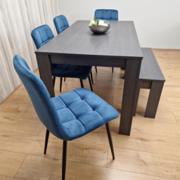 Kosy Koala 6 Seater Velvet Arrow Design Dining Bench Set Dark Grey and Blue - Portland - Wilko - thumbnail 5