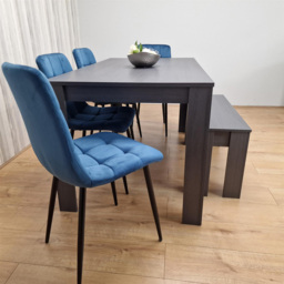 Kosy Koala 6 Seater Velvet Arrow Design Dining Bench Set Dark Grey and Blue - Portland - Wilko - thumbnail 6