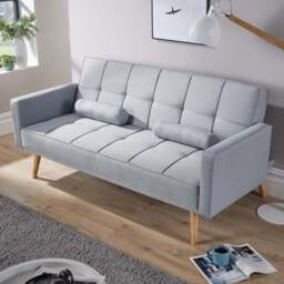 Home Source 3 Seater Folding Sofa Bed with Wooden Legs - Grey - Wilko - thumbnail 1