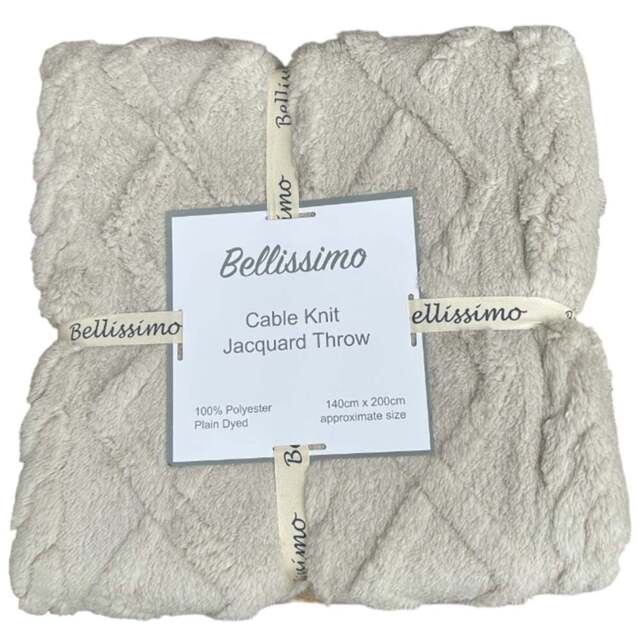 Bellissimo Cable Knit Natural Jacquard Fleece Throw 200 x 140cm - Cream - Wilko - image 1