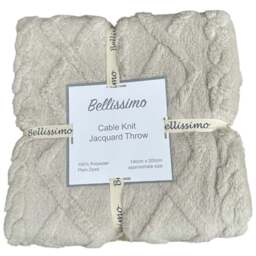 Bellissimo Cable Knit Natural Jacquard Fleece Throw 200 x 140cm - Cream - Wilko