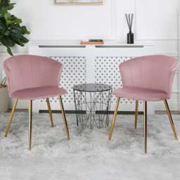 Home Garden Direct Mill Set of 2 Pink Velvet Dining Chairs with Golden Legs - Wilko