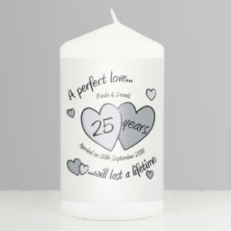 Personalised Memento Personalised A Perfect Love Silver Anniversary Pillar Candle - Size: 0.7 x 1.3 x 0.7cm - White - Wilko - thumbnail 3