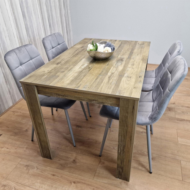 Portland 4 Seater Velvet Dining Set Rustic Effect and Grey - Multi - Wilko - image 1