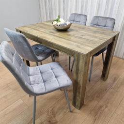 Portland 4 Seater Velvet Dining Set Rustic Effect and Grey - Multi - Wilko - thumbnail 3