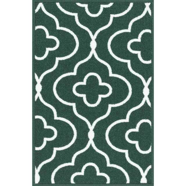 Desire Rugs Havana Emerald Quatrefoil Anti Slip Door Mat 60 x 40cm - Size: 40 x 60cm - Green - Wilko - image 1