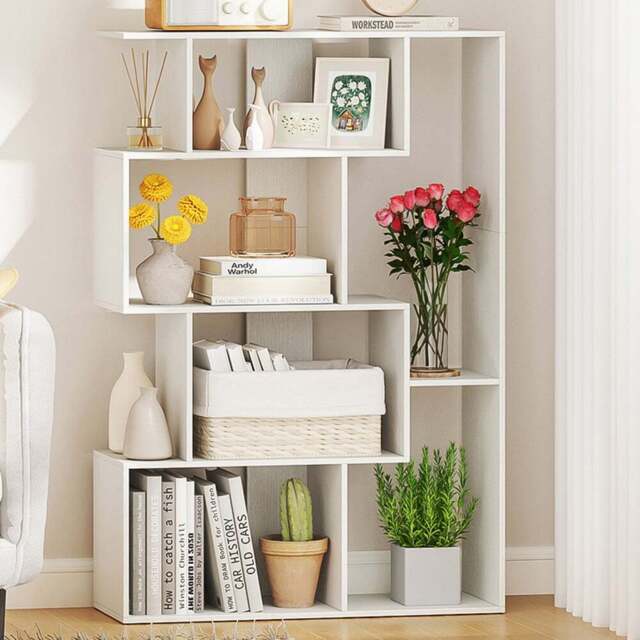 Costway 6 Shelf White Geometric Bookshelf with Anti-tip Kits - Wilko - image 1