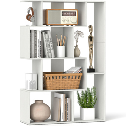 Costway 6 Shelf White Geometric Bookshelf with Anti-tip Kits - Wilko - thumbnail 3