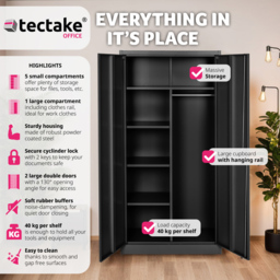 Tectake Black Filing Cabinet with 6 Shelf Compartment and Rail - Size: 180 x 40 x 80cm - Wilko - thumbnail 6