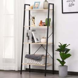 Portland 4 Shelf Vintage Black Natural Ladder Bookcase - Cream - Wilko