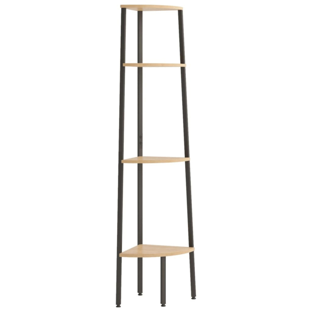 vidaXL 4 Shelf Light Brown Wood and Steel Corner Bookcase - Wilko - image 1