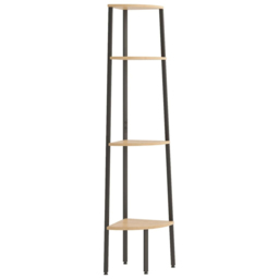 vidaXL 4 Shelf Light Brown Wood and Steel Corner Bookcase - Wilko - thumbnail 1