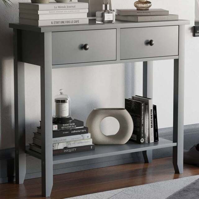 VIDA DESIGNS Windsor 2 Drawer Grey Console Table - Size: 30 x 80 x 74cm - Wilko - image 1