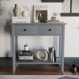 VIDA DESIGNS Windsor 2 Drawer Grey Console Table - Size: 30 x 80 x 74cm - Wilko - thumbnail 7