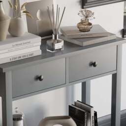 VIDA DESIGNS Windsor 2 Drawer Grey Console Table - Size: 30 x 80 x 74cm - Wilko - thumbnail 4