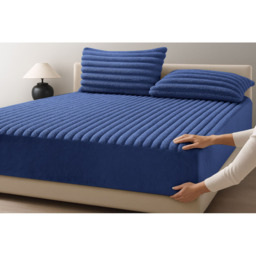 Velosso King Size Navy Jumbo Cord Fitted Bed Sheet - Wilko - thumbnail 3