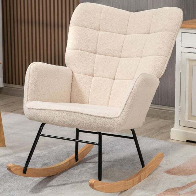 Portland Beige Wing Back Rocking Chair - Size: Single - Cream - Wilko - image 1