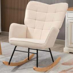 Portland Beige Wing Back Rocking Chair - Size: Single - Cream - Wilko