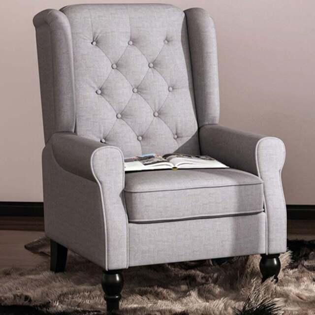 Portland Grey Retro Upholstered Wingback Armchair - Size: Single - Wilko - image 1