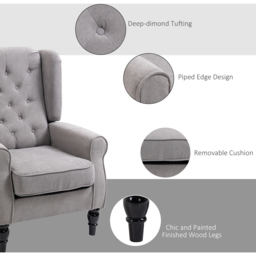 Portland Grey Retro Upholstered Wingback Armchair - Size: Single - Wilko - thumbnail 6