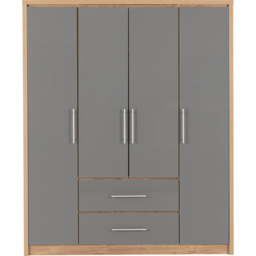 Seconique Seville 4 Door 2 Drawer Grey Gloss Light Oak Effect Veneer Wardrobe - Size: 4 Door, 2 Drawer - Wilko - thumbnail 4