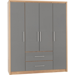 Seconique Seville 4 Door 2 Drawer Grey Gloss Light Oak Effect Veneer Wardrobe - Size: 4 Door, 2 Drawer - Wilko - thumbnail 3