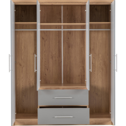 Seconique Seville 4 Door 2 Drawer Grey Gloss Light Oak Effect Veneer Wardrobe - Size: 4 Door, 2 Drawer - Wilko - thumbnail 5