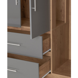 Seconique Seville 4 Door 2 Drawer Grey Gloss Light Oak Effect Veneer Wardrobe - Size: 4 Door, 2 Drawer - Wilko - thumbnail 7