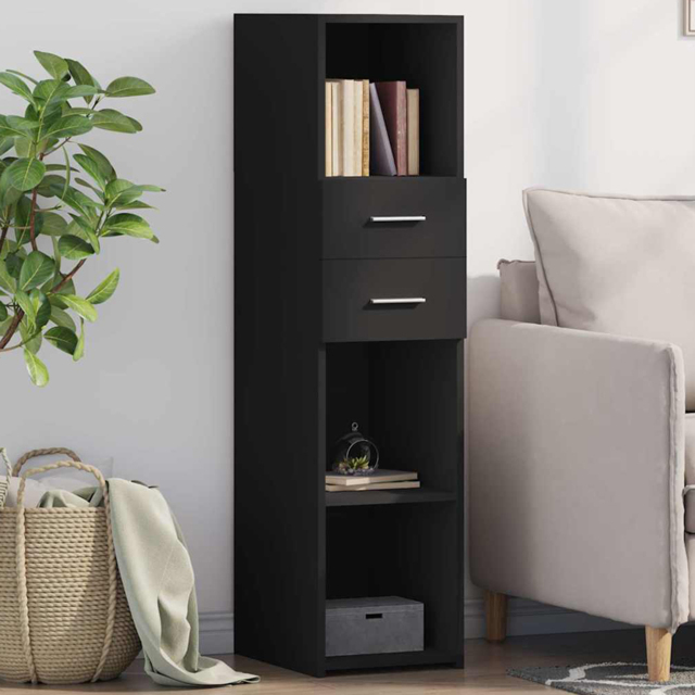 vidaXL 2 Drawer 3 Shelf Black Highboard - Size: 124 x 30 x 42.5cm - Wilko - image 1