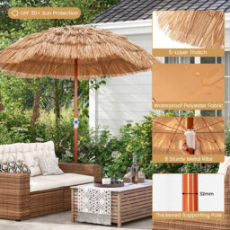 Costway Thatched Patio Umbrella with Carrying Bag 1.9m - Size: 2m - Cream - Wilko - thumbnail 5