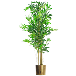 Leaf Natural Look Artificial Bamboo Plant Tree in Gold Metal Planter 4ft - Size: 120 x 60 x 60cm - Green - Wilko - thumbnail 1