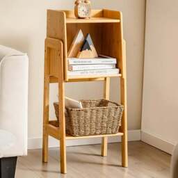 Costway 3 Shelf Free Standing Tall Bamboo Bookshelf with Legs - n/a - Wilko - thumbnail 1