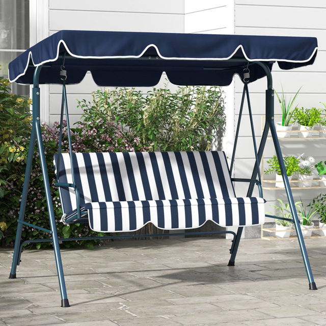 Outsunny 3 Seater Blue and White Swing Chair with Canopy - Size: 140 x 49 x 13cm - Multi - Wilko - image 1