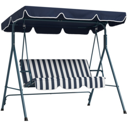 Outsunny 3 Seater Blue and White Swing Chair with Canopy - Size: 140 x 49 x 13cm - Multi - Wilko - thumbnail 3
