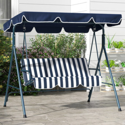 Outsunny 3 Seater Blue and White Swing Chair with Canopy - Size: 140 x 49 x 13cm - Multi - Wilko - thumbnail 1