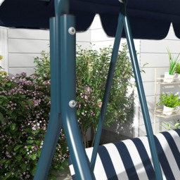 Outsunny 3 Seater Blue and White Swing Chair with Canopy - Size: 140 x 49 x 13cm - Multi - Wilko - thumbnail 4