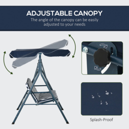 Outsunny 3 Seater Blue and White Swing Chair with Canopy - Size: 140 x 49 x 13cm - Multi - Wilko - thumbnail 6