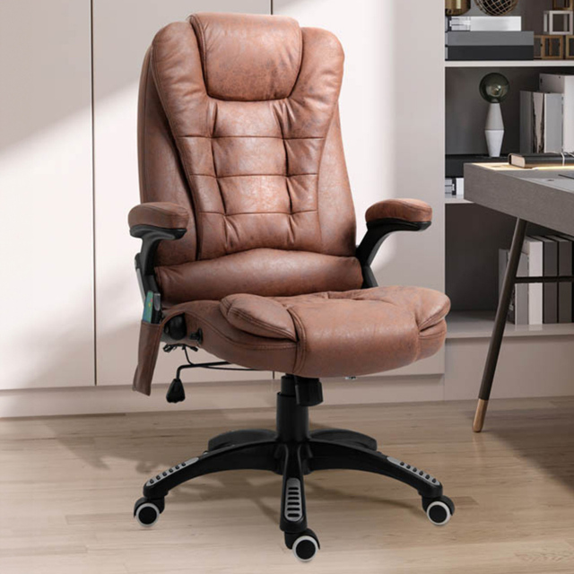 Portland Brown Microfibre Swivel Massage Recliner Office Chair - Size: 67 x 74 x 116cm - Wilko - image 1