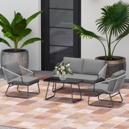Outsunny 4 Seater Grey Cushion Rattan Garden Furniture Set - Wilko - thumbnail 4