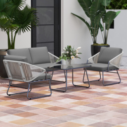 Outsunny 4 Seater Grey Cushion Rattan Garden Furniture Set - Wilko - thumbnail 1