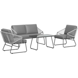 Outsunny 4 Seater Grey Cushion Rattan Garden Furniture Set - Wilko - thumbnail 3